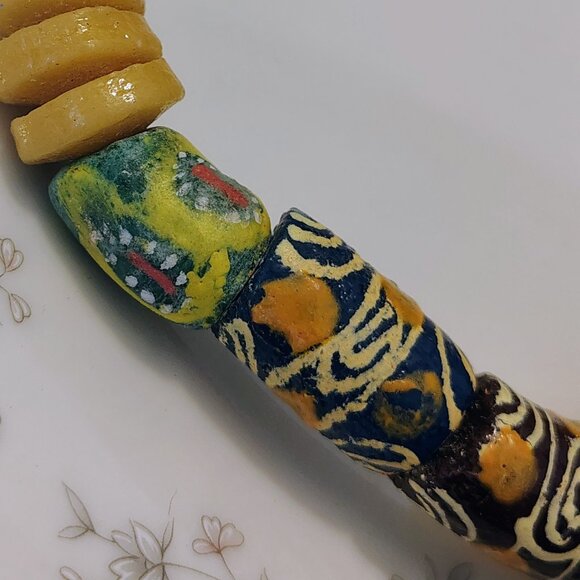 African Trade Beads Strand Multi Color Glass Tube Rare Patterns Necklace - Picture 7 of 11